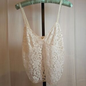 Vintage Victoria's Secret Lace Straps Cami Top Ivory Rare Sheer Gold Label Sheer